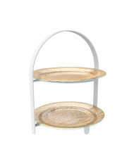 2 TIER ARCH CAKE STAND WITH 2 PLATTERS CRACKLED MATTE GOLD L27XH32CM MGS