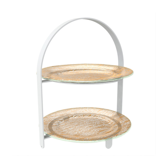 2 TIER ARCH CAKE STAND WITH 2 PLATTERS CRACKLED MATTE GOLD L27XH32CM MGS