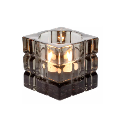 TEALIGHT HOLDER CUBE 6.2X6.2X6.2CM GREY GLASS