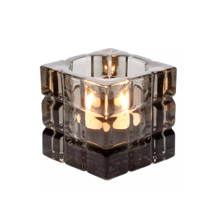 TEALIGHT HOLDER CUBE 6.2X6.2X6.2CM GREY GLASS