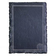 RECTANGULAR STEAK PLATE WITH GRAVY CHANNEL SCALLOPED EDGE RECTANGULAR BLACK L33 X W24CM NATURAL SLATE 