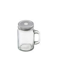 DRINKING JAR WITH HANDLE AND PERFORATED LID 40CL GLASS