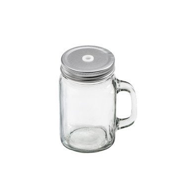 DRINKING JAR 60CL WITH HANDLE AND PERFORATED LID GLASS