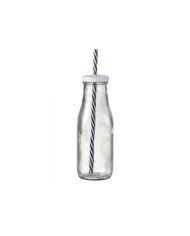 MILK DRINKING BOTTLE GLASS  44CL WITH 2 LIDS AND 1 STRAW
