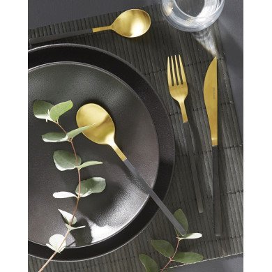  GOLD PVD TABLE FORK WITH BLACK PVD HANDLE AROMA PRO MUNDI