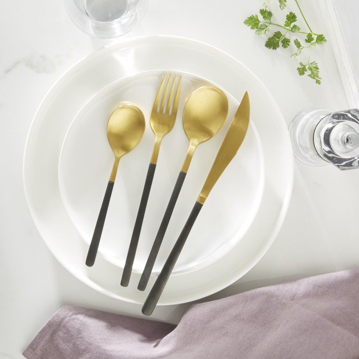  GOLD PVD TABLE FORK WITH BLACK PVD HANDLE AROMA PRO MUNDI