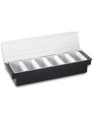 CONDIMENT BOX 6 COMPARTMENTS BLACK POLYCARBONATE