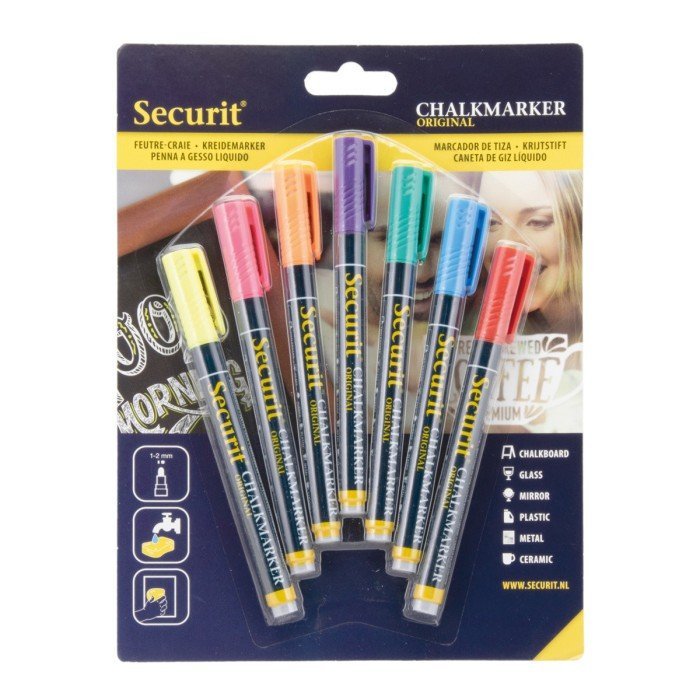 Pack of 7 fine-tip colored chalk markers Securit