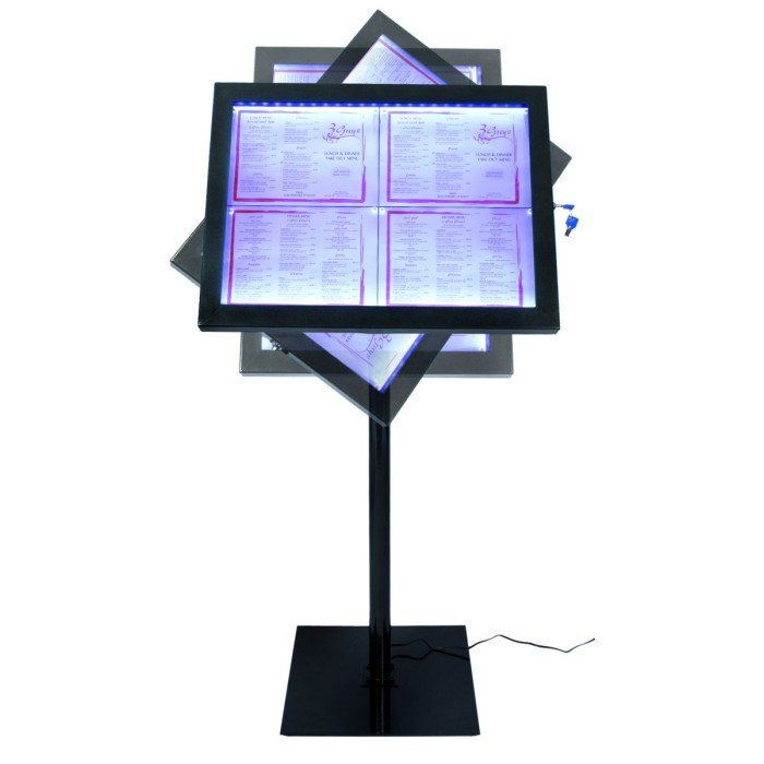 Light-up menu holder rectangular black 4 pages led Securit