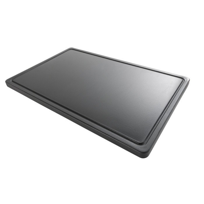 Cutting board high-density polyethylene (HDPE)  black 53x32.5 cm GN 1/1 with laughs not reversible Pro.cooker