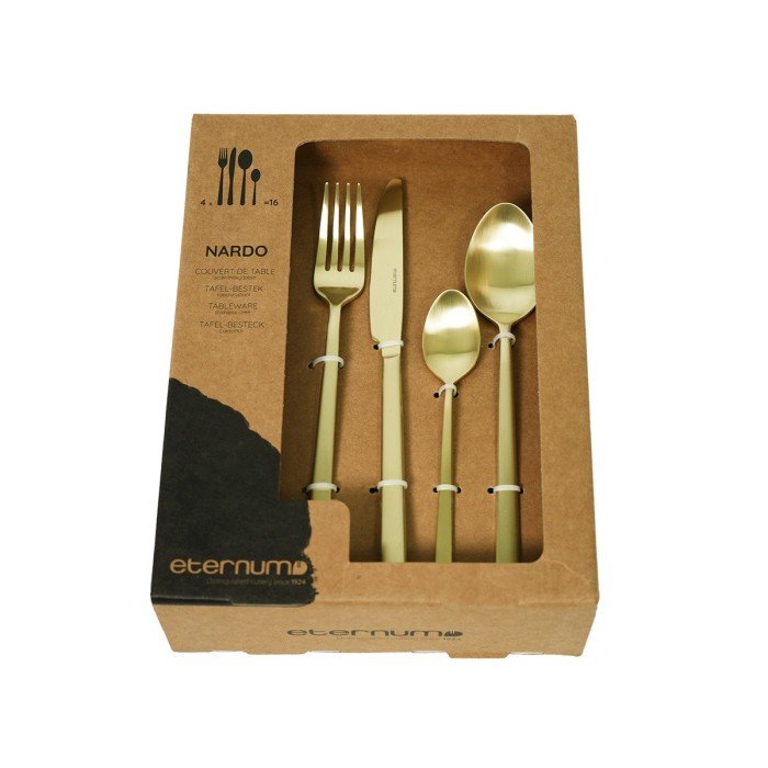 CHAMPAGNE CUTLERY SET BOX OF 16 MAT CHAMPAGNE STAINLESS STEEL NARDO ETERNUM