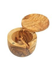 SALT KEEPER WITH SCOOP D10-11CM OLIVE WOOD 