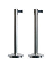 BARRIER SET OF 2 CHROME RETRACTABLE  190CM POSTS H88CM BLACK TAPE