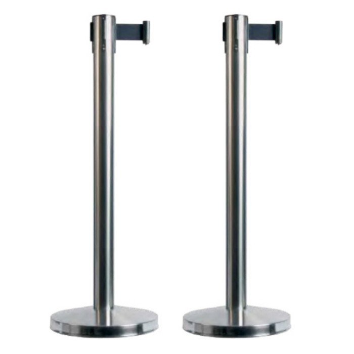 BARRIER SET OF 2 CHROME RETRACTABLE  190CM POSTS H88CM BLACK TAPE