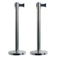 BARRIER SET OF 2 CHROME RETRACTABLE  190CM POSTS H88CM BLACK TAPE