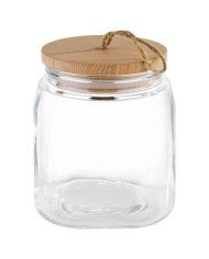 GLASS JAR 14X14XH11CM 1L CAPACITY WITH WOODEN LID 