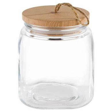 GLASS JAR 14X14XH11CM 1L CAPACITY WITH WOODEN LID 