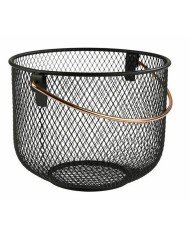 FRUIT BASKET D21XH16.5CM BLACK METAL WITH COPPER LOOK HANDLE