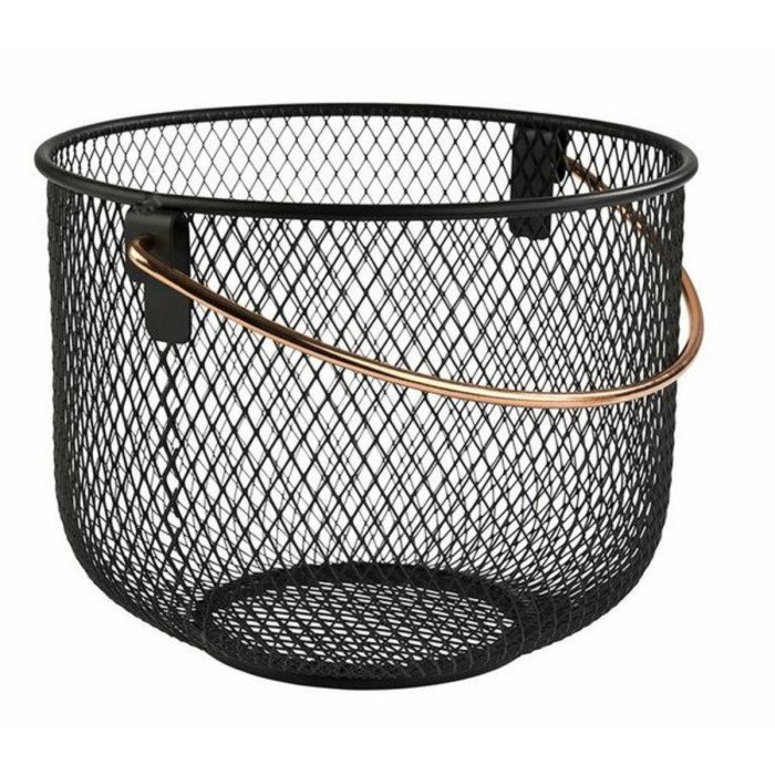 FRUIT BASKET D21XH16.5CM BLACK METAL WITH COPPER LOOK HANDLE