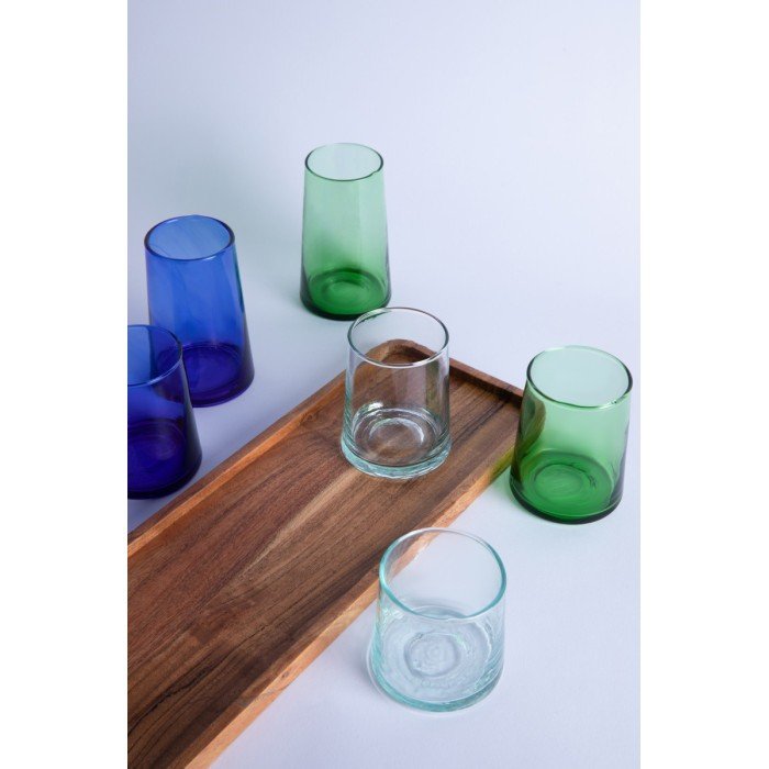 Low form tumbler in mouth-blown recycled glass blue 25 cl Lily Pro.mundi