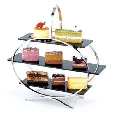 AFTERNOON TEA STAND 3TIERS WITH BLACK PLATES  