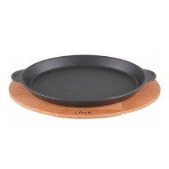 CAST IRON OVAL FAJITA PLATE 24.5X18CM WITH WOODEN PLATTER OVAL  