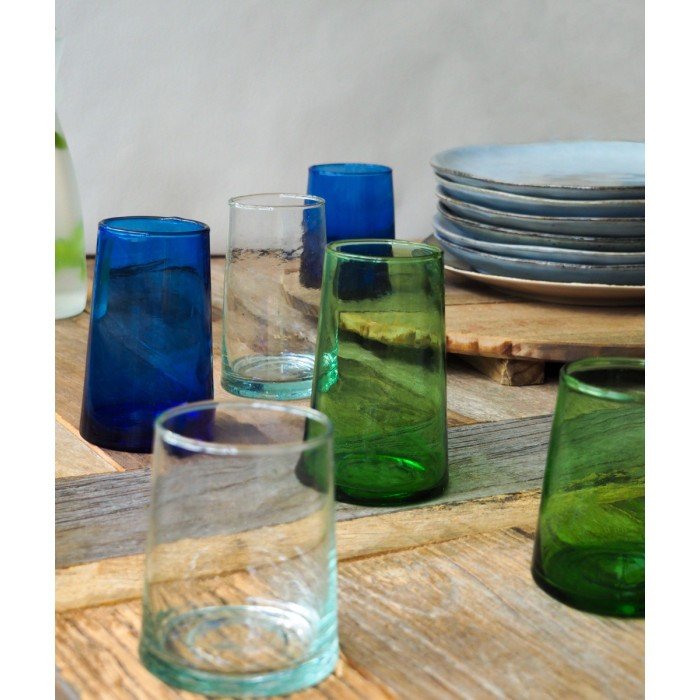 Tall tumbler in mouth-blown recycled glass blue 33 cl Lily Pro.mundi