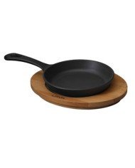 CAST IRON ROUND SKILLET D16CM WITH WOOD UNDERLINER  