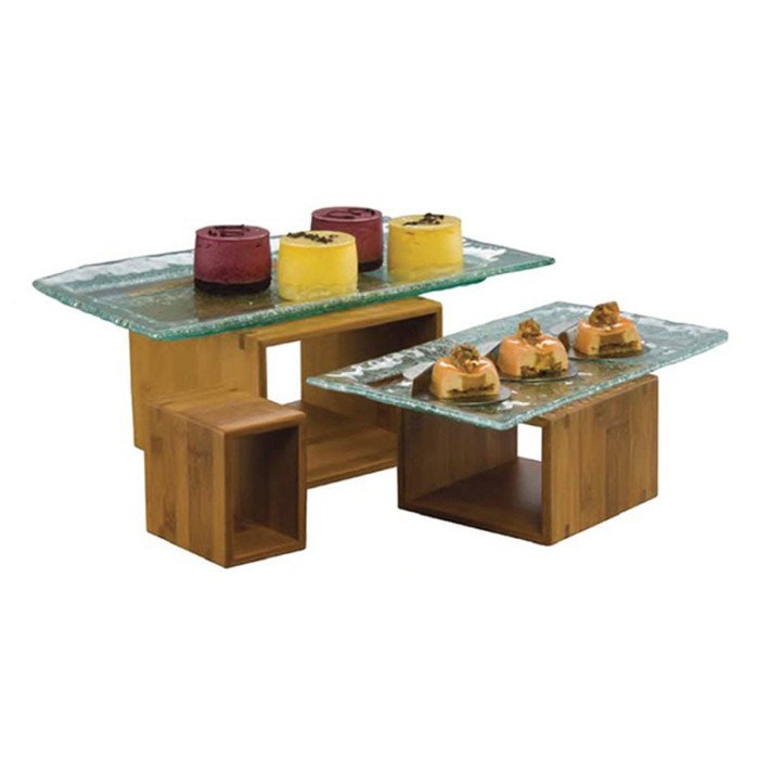 BUFFET RISER SET OF 3 RECTANGULAR DARK BAMBOO