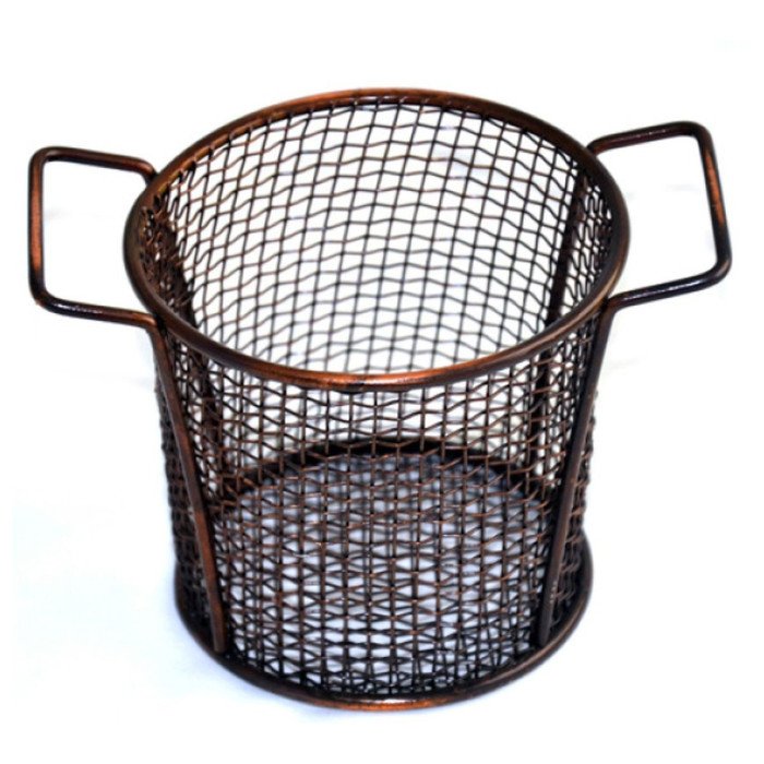 FRY BASKET ANTIC COPPER ROUND WITH 2 HANDLES D9XH9CM  