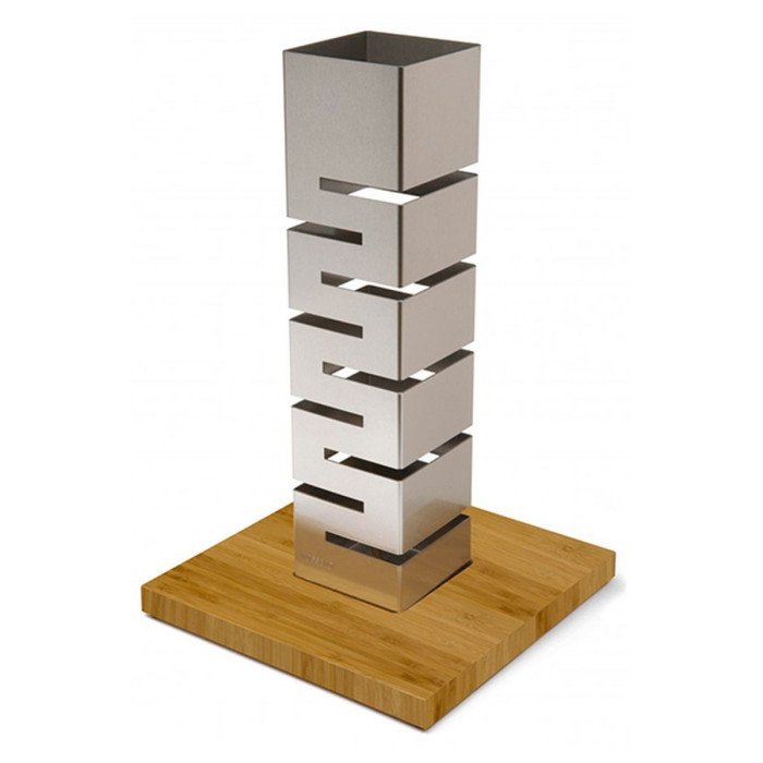 BAMBOO BASE COLUMN MULTI-LEVEL RISER L35 X W35 X H57.2CM STAINLESS STEEL