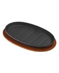 CAST IRON OVAL FAJITA PLATE 28X18CM WITH WOODEN PLATTER ONLY OVAL
