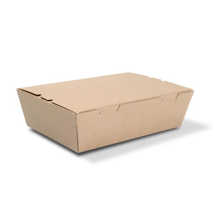 LUNCH BOX WITH WINDOW PACK OF 50 BROWN L19.5 X W14 X H6.5CM 190CL CORRUGATED CARDBOARD