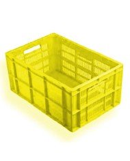VENTILATED CRATE YELLOW L60 X W40 X H28CM HDPE