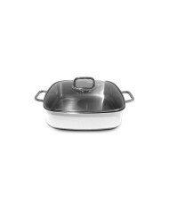 RAINBOW ROASTING PAN WITH GLASS LID 3-PLY SQUARE WHITE L27.3 X H7CM STAINLESS STEEL 