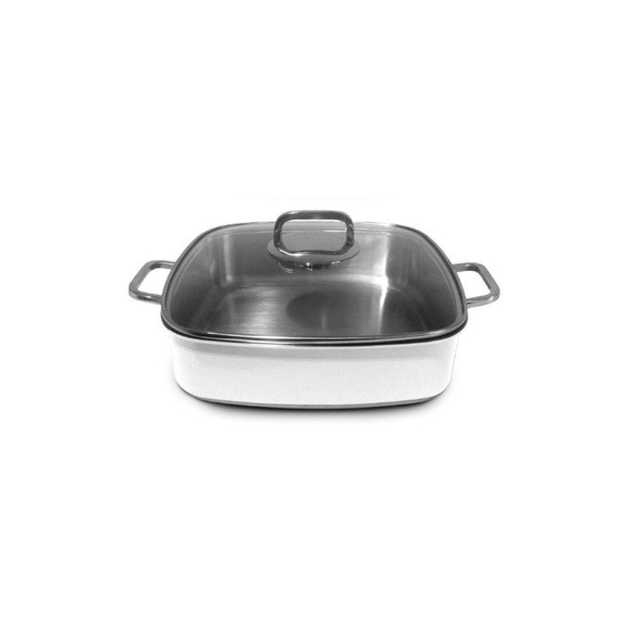 RAINBOW ROASTING PAN WITH GLASS LID 3-PLY SQUARE WHITE L27.3 X H7CM STAINLESS STEEL 