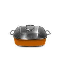 RAINBOW ROASTING PAN GLASS LID 3-PLY SST SQUARE ORANGE L27.35 X W27.35 X H7CM 4L STAINLESS STEEL 