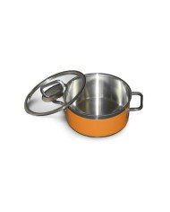 RAINBOW ORANGE STEW PAN GLASS LID 3-PLY Ø24CM H12CM 5.4L STAINLESS STEEL 