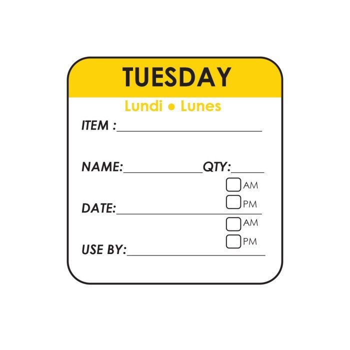 TUESDAY SQUARE REMOVABLE LABEL ROLL OF 500 L5 X W5CM