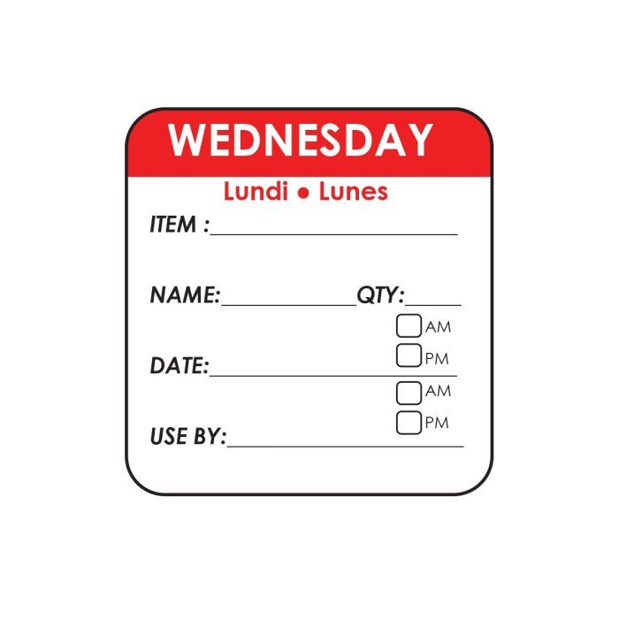 WEDNESDAY SQUARE REMOVABLE LABEL ROLL OF 500 L5 X W5CM