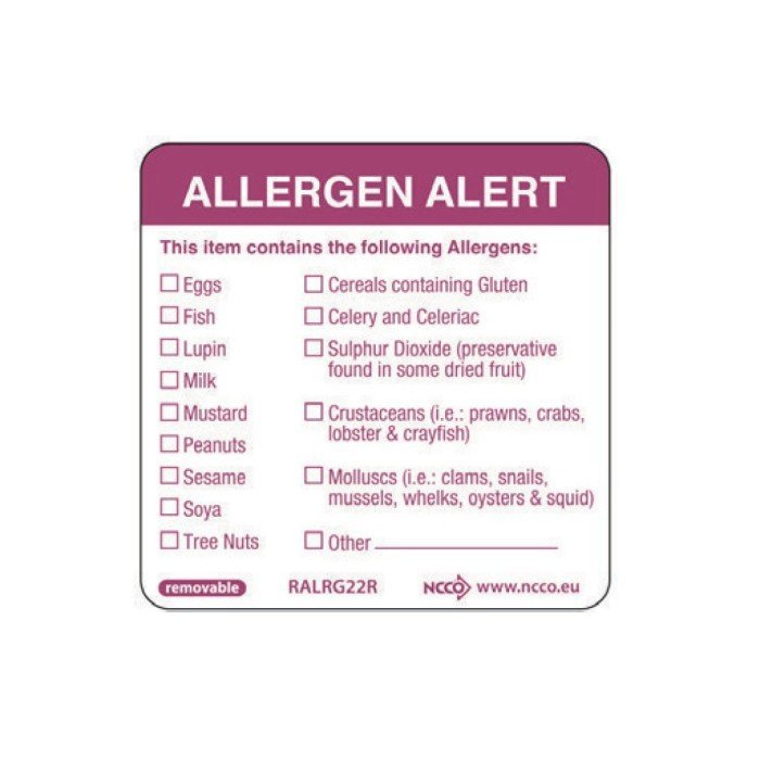 ALLERGEN ALERT SQUARE REMOVABLE LABEL ROLL OF 500 L5 X W5CM