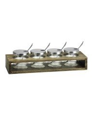 JAM/CONDIMENT SET 4JARS/4SPOONS/1 ASH WOOD TRAY