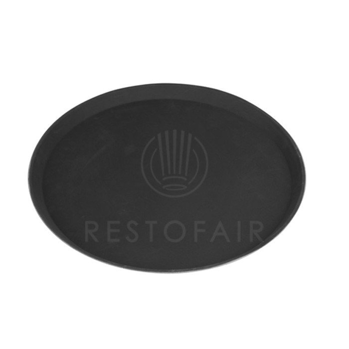 TRAY NON-SLIP BLACK RUBBER ROUND D35.5CM FIBERGLASS