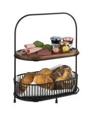 ALL-ROUNDER 2-TIER TRAY/BASKET 5-PCES SET BLACK STEEL & ACACIA