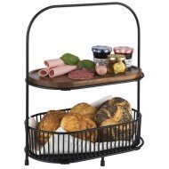 ALL-ROUNDER 2-TIER TRAY/BASKET 5-PCES SET BLACK STEEL & ACACIA