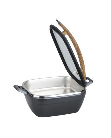 ARTISAN SQUARE CASTING CHAFER BLACK RIM WITH WOODEN HANDLE 4.5L 