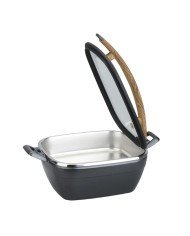 ARTISAN SQUARE CASTING CHAFER BLACK RIM WITH WOODEN HANDLE 4.5L