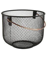 FRUIT BASKET D30XH19CM BLACK METAL WITH COPPER LOOK HANDLE