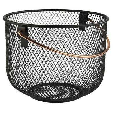 FRUIT BASKET D30XH19CM BLACK METAL WITH COPPER LOOK HANDLE