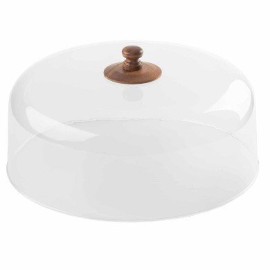 CAKE DOME CLEAR ACRYLIC WITH WOOD KNOB ACACIA 